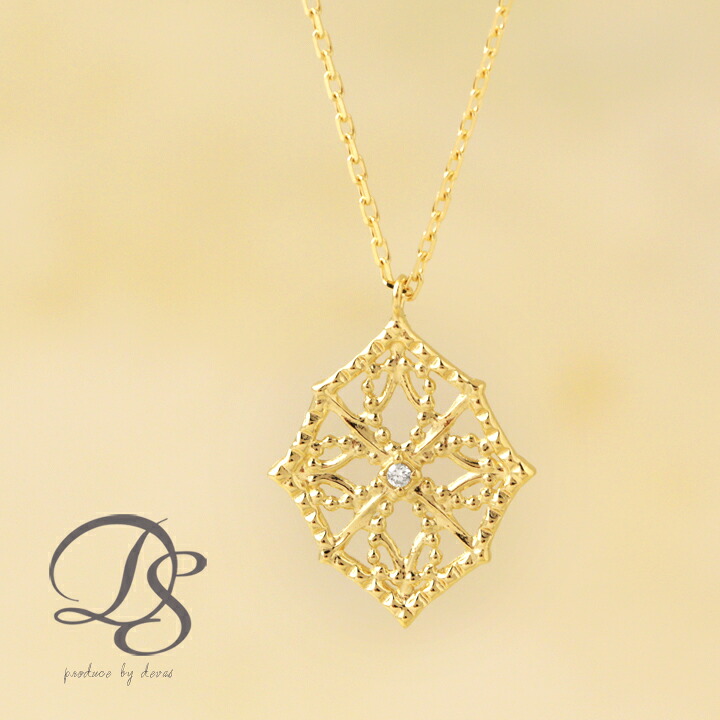 18金 ネックレス k18 レディース シンプル レース オクタゴン 八角形 メレダイヤモンド 0.005ct 18金ネックレス k18 18k プチ 華奢 普段 使い 18 金 18kネックレス イエローゴールド 38cm 39cm 40cm 42cm サイズ k18ネックレス