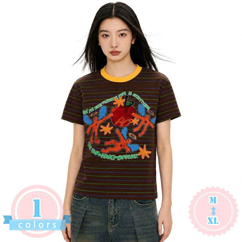 カットソー レディース 半袖 着痩せ ゆったり tシャツ ボーダー コア系 レトロ調 クルーネック トップス カジュアル ストリート風 通学 ショッピング 日常使い ゆるtシャツ 大きいサイズ ds-store|DSショップ