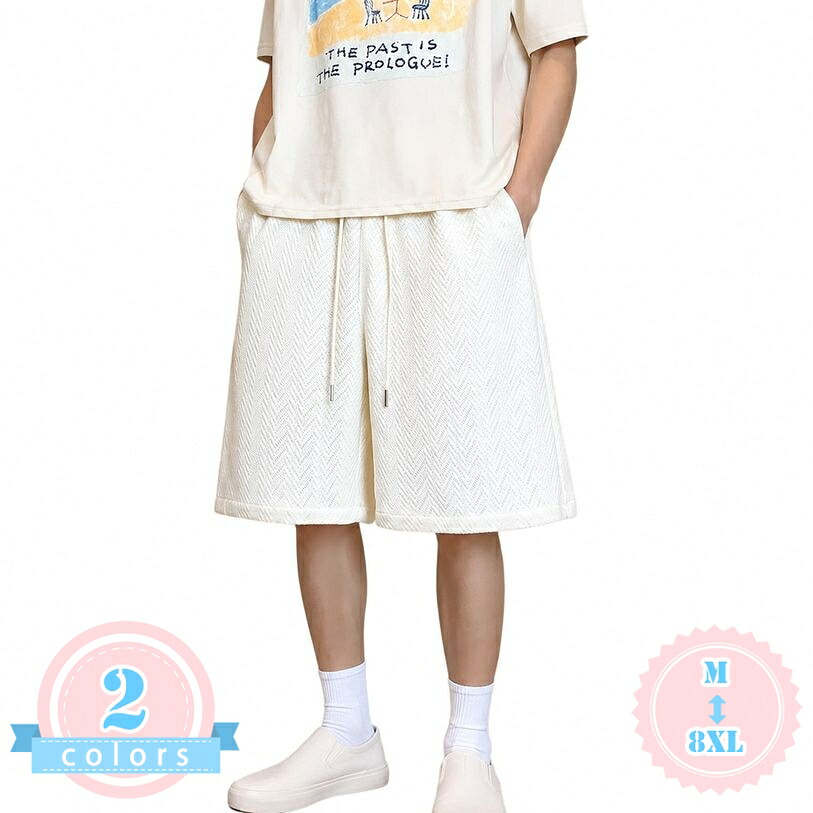 ショートパンツ メンズ ハーフパンツ 5分丈 大きいサイズ ゆったり 短パン 膝丈 カジュアル パンツ ジャガード 織り 体型カバー 無地 部屋着 外出 ds-store｜DSショップ
