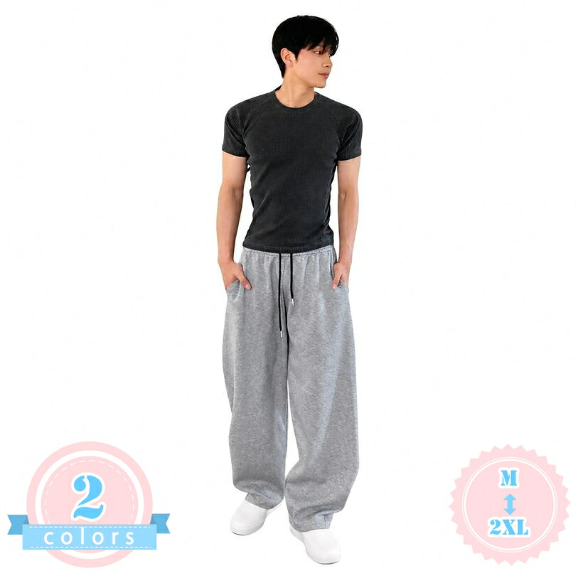 ワイドパンツ メンズ 脚長効果 スウェットパンツ ルーズ ストレート イージーパンツ 太め タック 調整紐 ボトムス きれいめ カジュアル ストリート 韓国風 ロング丈 デイリーユース ゆったりサイズ ds-store｜DSショップ