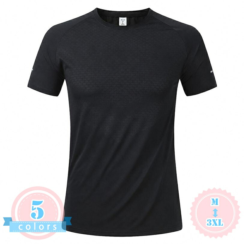 スポーツウェア メンズ Tシャツ 半袖 動きやすい 着痩せ見え クルーネック ラグラン袖 リフレクタープリント 通気性 ポリエステル系 さらさら 部屋着 ジム フィットネス アウトドア ゆったり ds-store|DSショップ