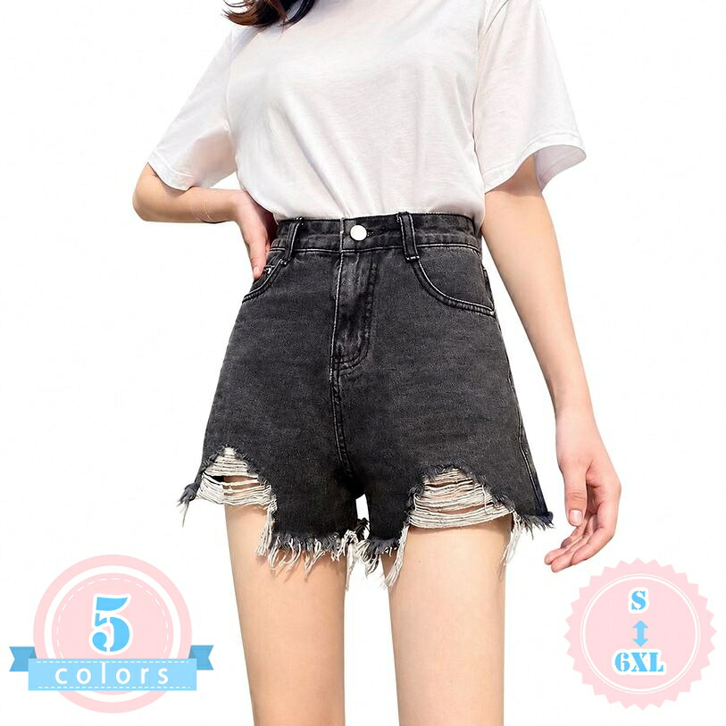 ショートパンツ レディース 体型カバー デニムショートパンツ 短パン ズ ジーパン 裾フリンジ ダメージ加工 ボトムス 大きいサイズ ゆったり 美脚 脚長見え カジュアル 通学 旅行 ds-store|DSショップ