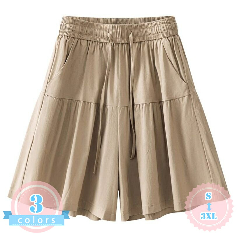 着痩せ キュロットパンツ レディース ショートパンツ ハーフパンツ ワイドパンツ 膝丈 キュロット スカート風 涼しい ボトムス 夏 カジュアル 通学 お出かけ 通勤 フェミニン ゆったりサイズ ds-store｜DSショップ