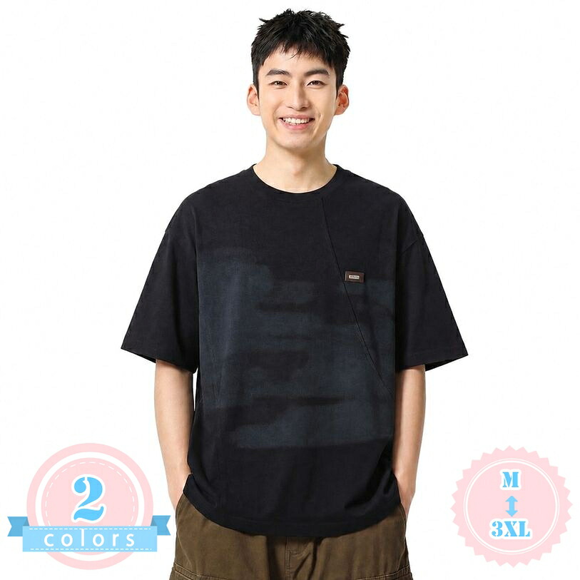 メンズ Tシャツ 半袖 着痩せ クルーネック 配色 ティーシャツ インナー トップス カジュアル ストリート ゆったりサイズ お出かけ 通学 デイリー ds-store|DSショップ