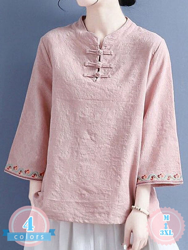 500円OFFクーポン 300円OFFクーポン ブラウス レディース 中華風 レトロ 軽やか ジャガード 綿麻 刺繍 漢服風 7分袖 薄手 ルーズフィット 伸縮性 エレガント 大人カジュアル 春夏 茶道服 中華服 通気性 ゆったり カジュアル お出掛け 普段着 通勤 春 夏 秋 ds-store｜DSショップ