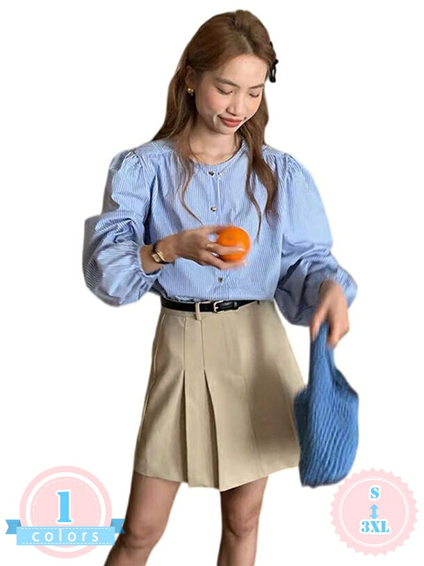 500円OFFクーポン券 トップス 軽気球袖 トップ 成人女性 レディース 窈窕たる 心地好い プルオーバー 春 夏 秋 軽気球 ぽわん袖 長袖 青み 前食い違い ゆったり 好いたらしい 音の大きさ捩り 肌付き 無地 縞模様柄 冷やりとした感 ds-store