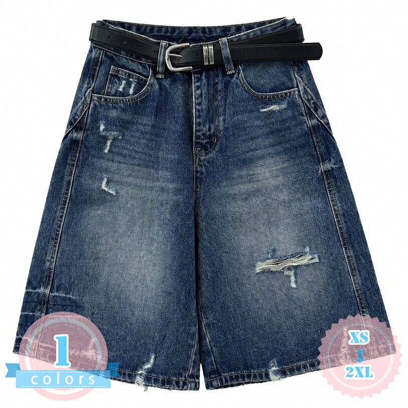 ハーフパンツ デニム レディース 着痩せ 細見え 5分丈 ズ ダメージ加工 ワイドハーフパンツ 半ズボン 膝丈 ゆったり クラッシュデニム ジーパン カジュアル 通学 旅行 大きいサイズ ds-store｜DSショップ