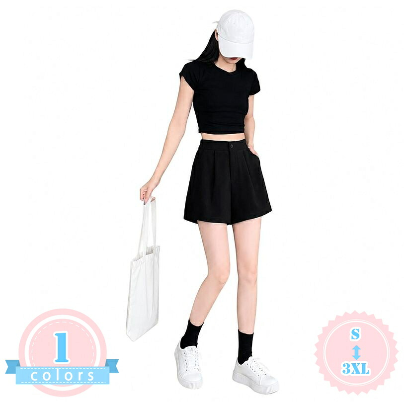 着痩せ ショートパンツ レディース 体型カバー ワイドパンツ ハーフ バックゴム タック入り ハイウエスト 美脚 脚長 ボトムス 大きいサイズ カジュアル きれいめ 夏服 ds-store|DSショップ