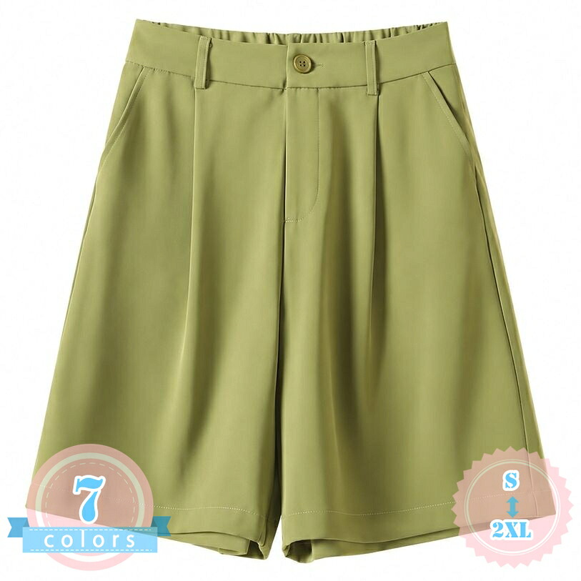 ショートパンツ レディース 着痩せ ハーフパンツ バミューダ ハイウエスト ワイド 膝丈 タック Aライン おしゃれ きれいめ カジュアル フォーマル デイリー ゆったりサイズ ds-store|DSショップ