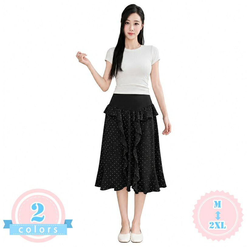 妊婦服 マタニティ ウェア 体型カバー 楽ちん テンションゴム ハイウエスト フリルスカート レディース ボトムス 着痩せ フェミニン 上品 大人可愛い お腹 ゆったりサイズ 長く使える 大きいサイズ ds-store｜DSショップ