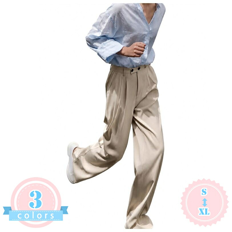 スラックス レディース ワイドパンツ ハイウエスト ストレートパンツ 美脚 脚長 タック きれいめ オフィス カジュアル ロング ズボン 体型カバー ゆったり 大きいサイズ 春夏 ds-store｜DSショップ