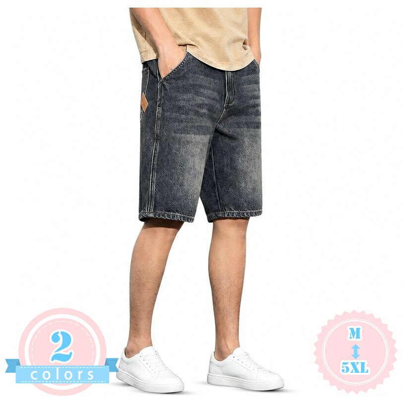 ハーフパンツ デニム メンズ 体型カバー ズ 5分丈 ストレート ジーパン ゆったり ワイドパンツ カジュアル ボトムス 夏用 ストレート 大きいサイズ ds-store|DSショップ