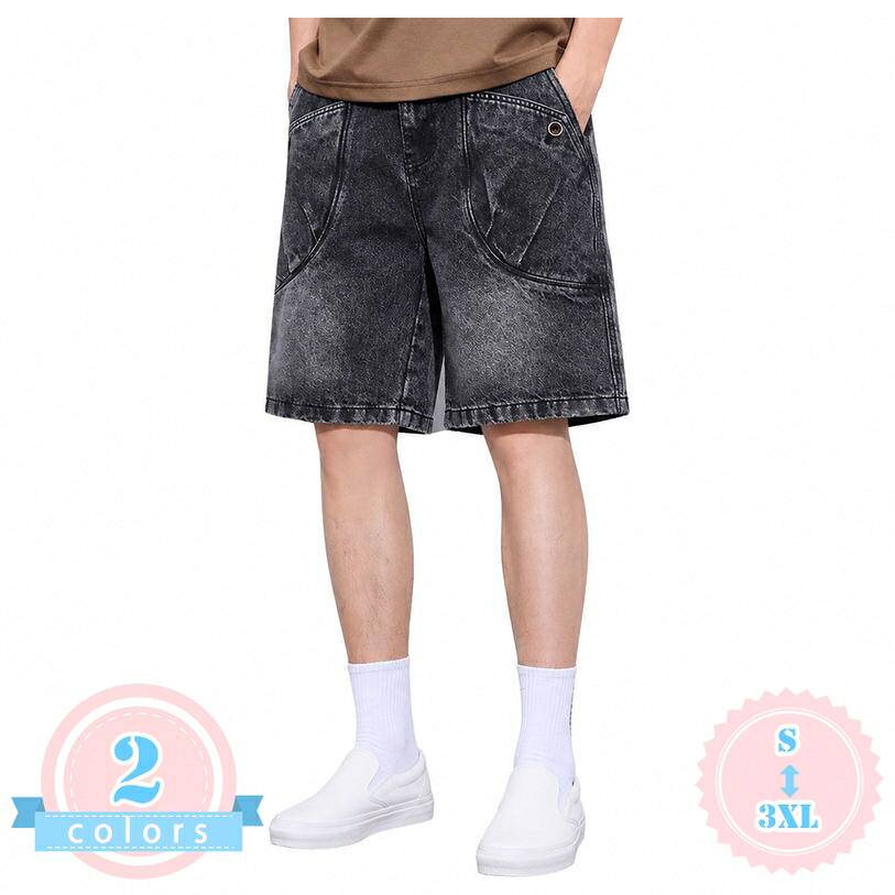 デニムショーツ 着痩せ見え 大きいサイズ メンズ ショートパンツ デニム ズパンツ 五分丈 ワイドショーツ ウォッシュド レトロ カジュアル ストリート 夏服 ボトムス サマー ds-store｜DSショップ