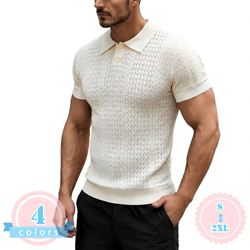 ニットポロシャツ メンズ 半袖 着痩せ見え ポロカラー サマーセーター 無地 きれいめ 薄手 トップス お出かけ 普段着 レトロ クラシック 半袖ニット 大きいサイズ ds-store｜DSショップ