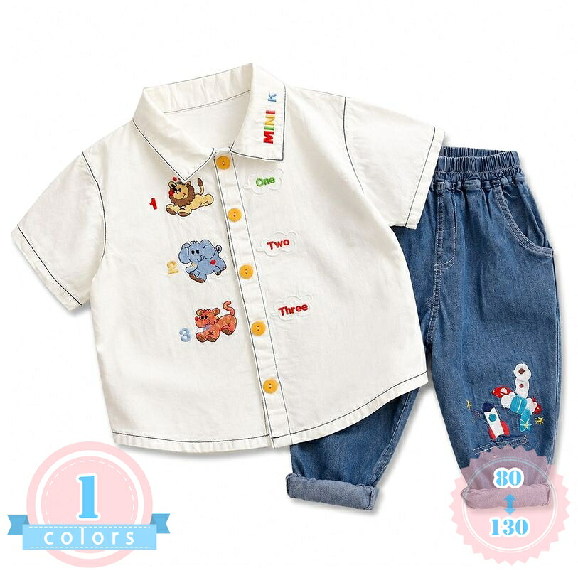 男の子 半袖シャツ ゆったり 襟付き キッズ トップス 子供服 前開き カジュアルウエア 動物刺繍 アニマルプリント かわいい 通園 通学 旅行 デイリーユース 夏用 小さいサイズ ds-store｜DSショップ