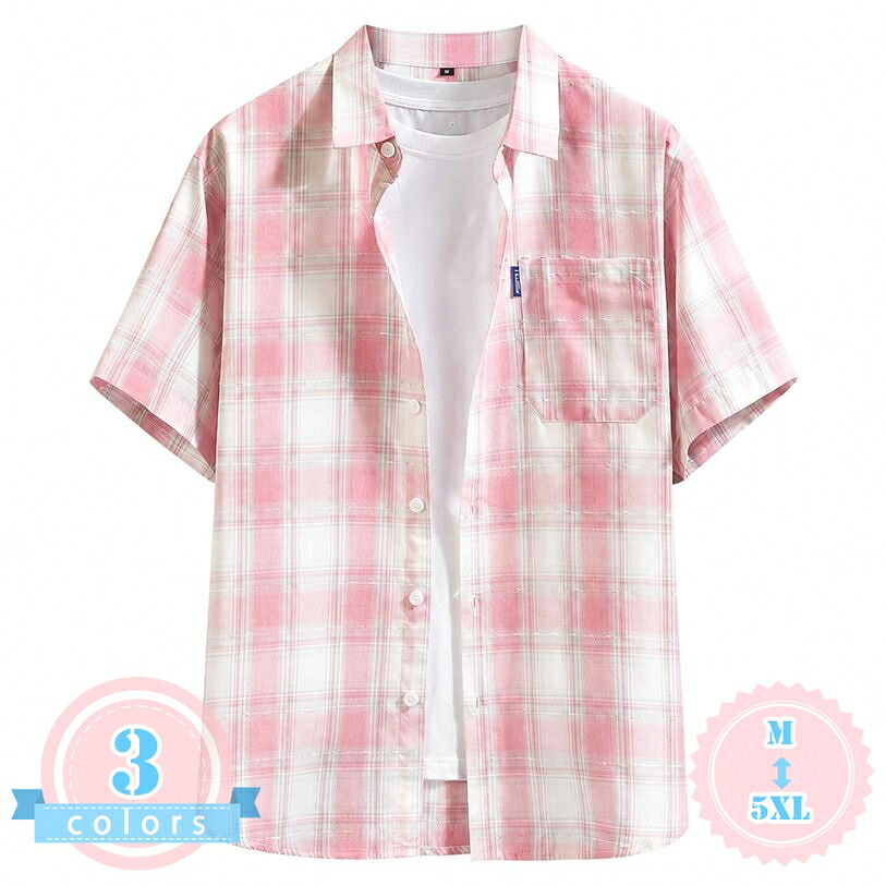 メンズシャツ 半袖 チェック柄 カジュアル ゆったりサイズ シャツジャケット 夏服 薄手 軽量 レトロ 格子柄 トップス ルーズフィット 羽織り 日常使い 通学 旅行 ストリート ds-store|DSショップ