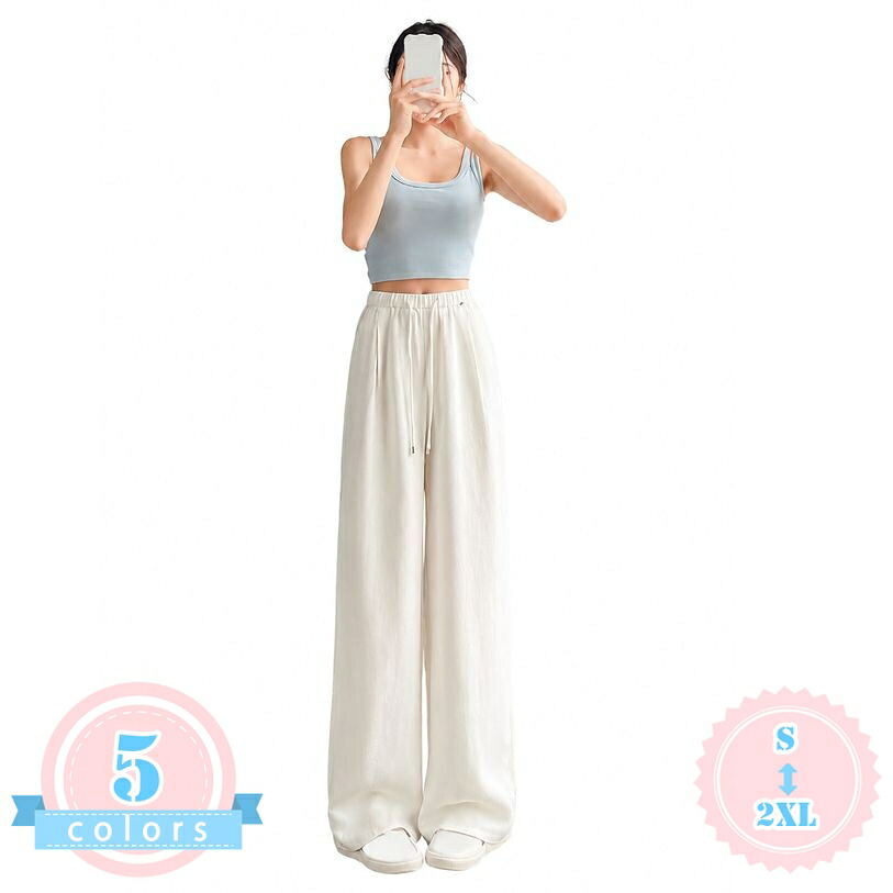 体型カバー ワイドパンツ レディース 脚長見え ゆったり 夏用 リネン混 風 通気性 涼しい 大人 カジュアルパンツ ストレート 部屋着 ワンマイルウェア シンプル 無地 きれいめ 下半身カバー スタイルアップ ds-store｜DSショップ