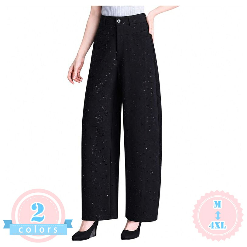 スラックス レディース 着痩せ ワイドパンツ 脚長効果 ハイウエスト ラメ入り 上品 事務服 ボトムス ゆったりサイズ カジュアル 通勤 お出かけ 無地 シンプル ds-store|DSショップ