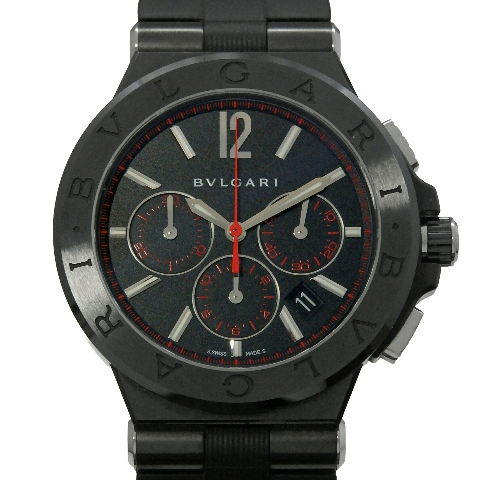 BVLGARI ブル小峡谷 ディアゴノ ウルトラネロ クロノグラフ DG42BSCCH 102160 メンズ オートマ 黒文字盤  【中古】【DS KATOU】