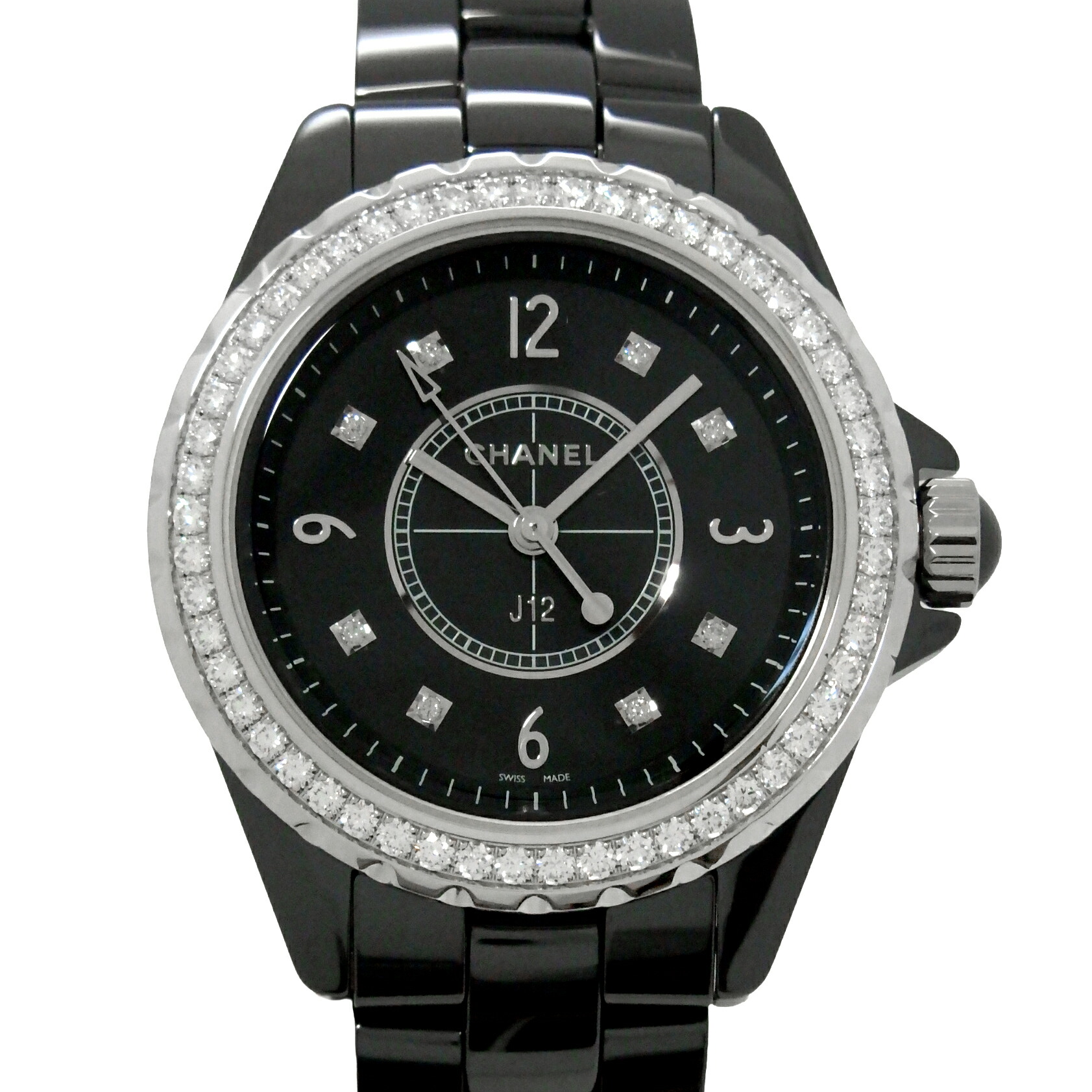 CHANEL シャネル J12 ダイヤベゼル 8P金剛石 H3108 レディース 石英 黒文字盤 【中古】【DS KATOU】