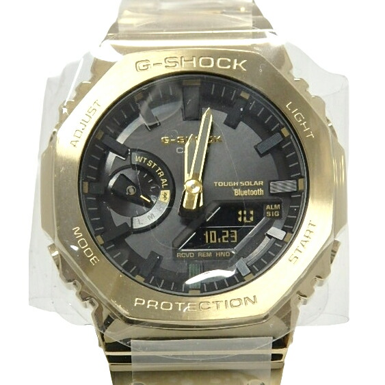 未当てはめる品 カシオ G-SHOCK 盛りだくさん金属元素 2100 GM-B2100GD-9AJF 5691 ゴールド かっこ良い繋がり ソーラー電磁波時辰儀 石英 メンズ 黒文字盤【中古】【DS KATOU】