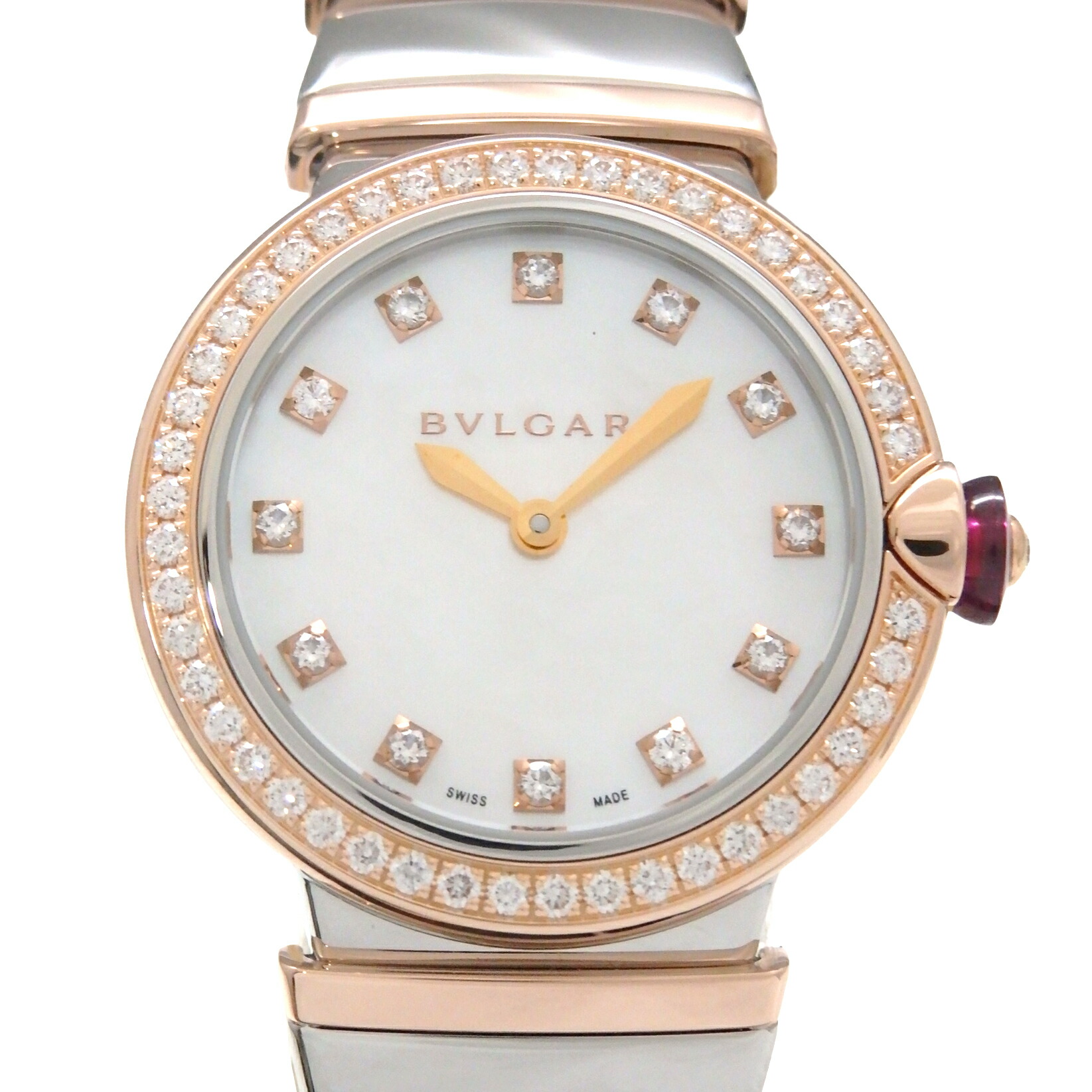 BVLGARI ブル小峡谷 ルチェア LUP28SG 102475 K18RG/SS ダイヤベゼル レディース 石英 外殻文字記号盤 【中古】【DS KATOU】