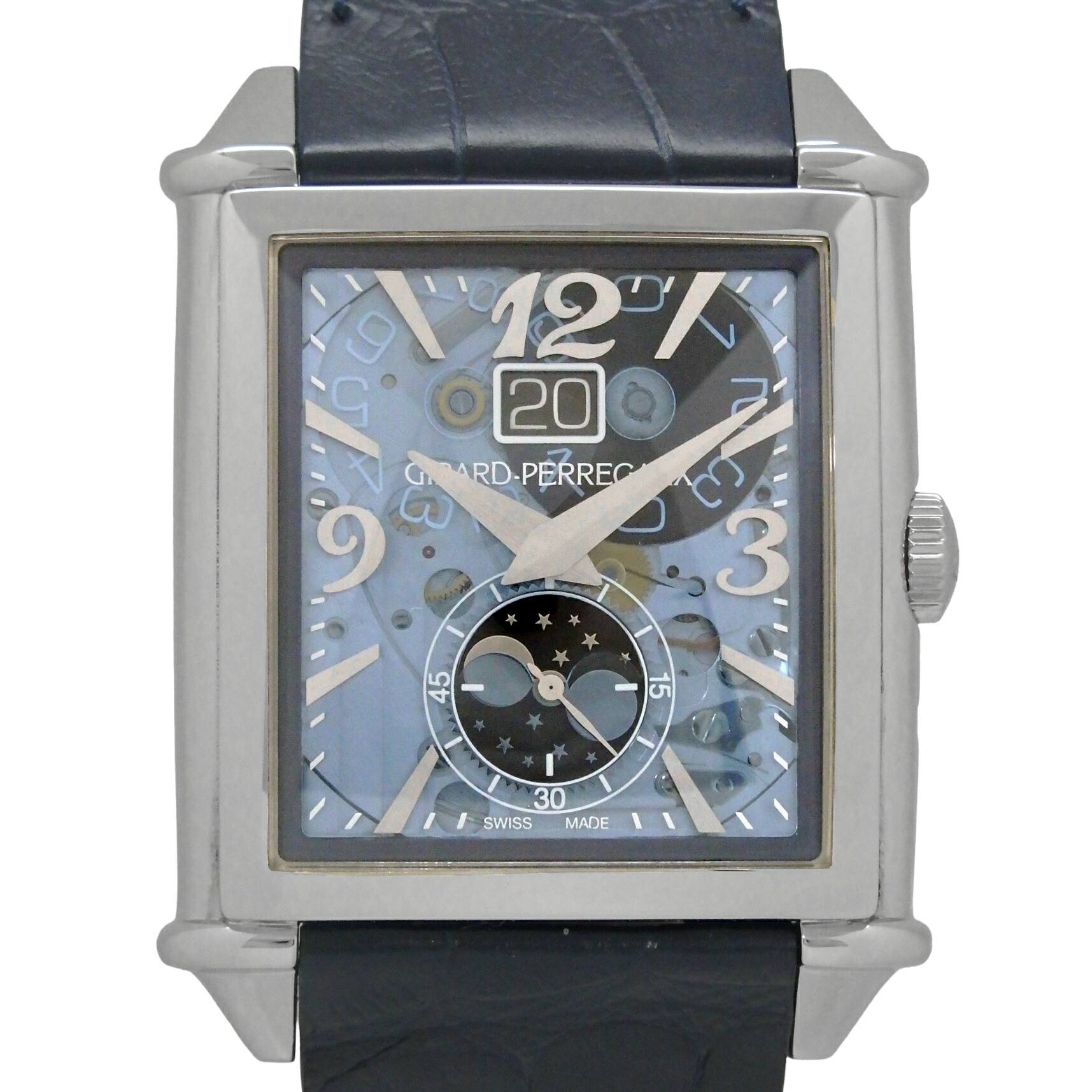GP ジラールペルゴ GIRARD-PERREGAUX Vintage1945 ヴィンテージ1945 XXL ラージデイト\u0026お月さま位相角 25882-11-421-BB4A メンズ オートマ 青 スケルトン文字記号盤 【中古】【DS KATOU】 腕時計-メンズ腕時計