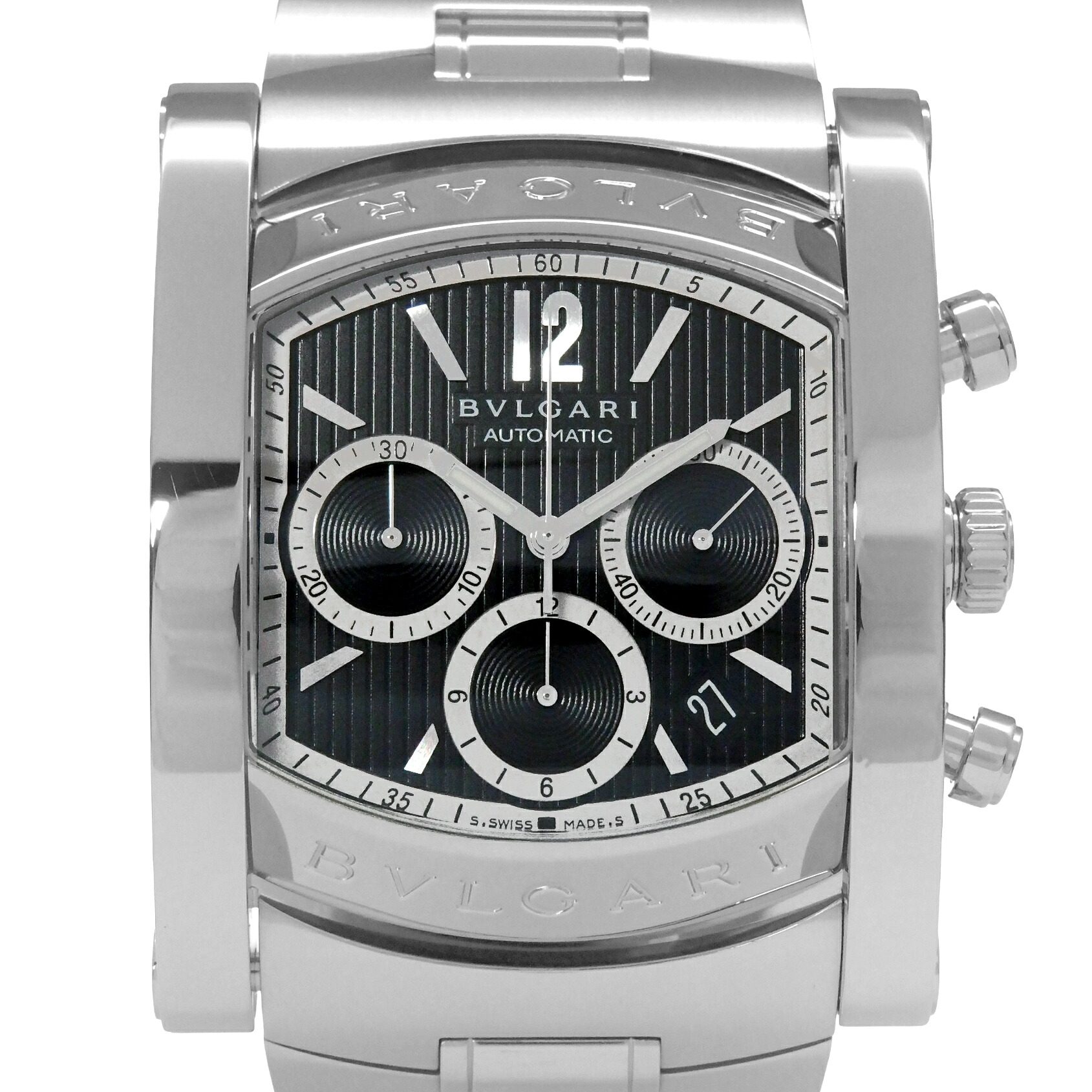 BVLGARI ブル小峡谷 Assioma アショーマ クロノグラフ AA48SCH メンズ オートマ 黒文字盤 【中古】【DS KATOU】