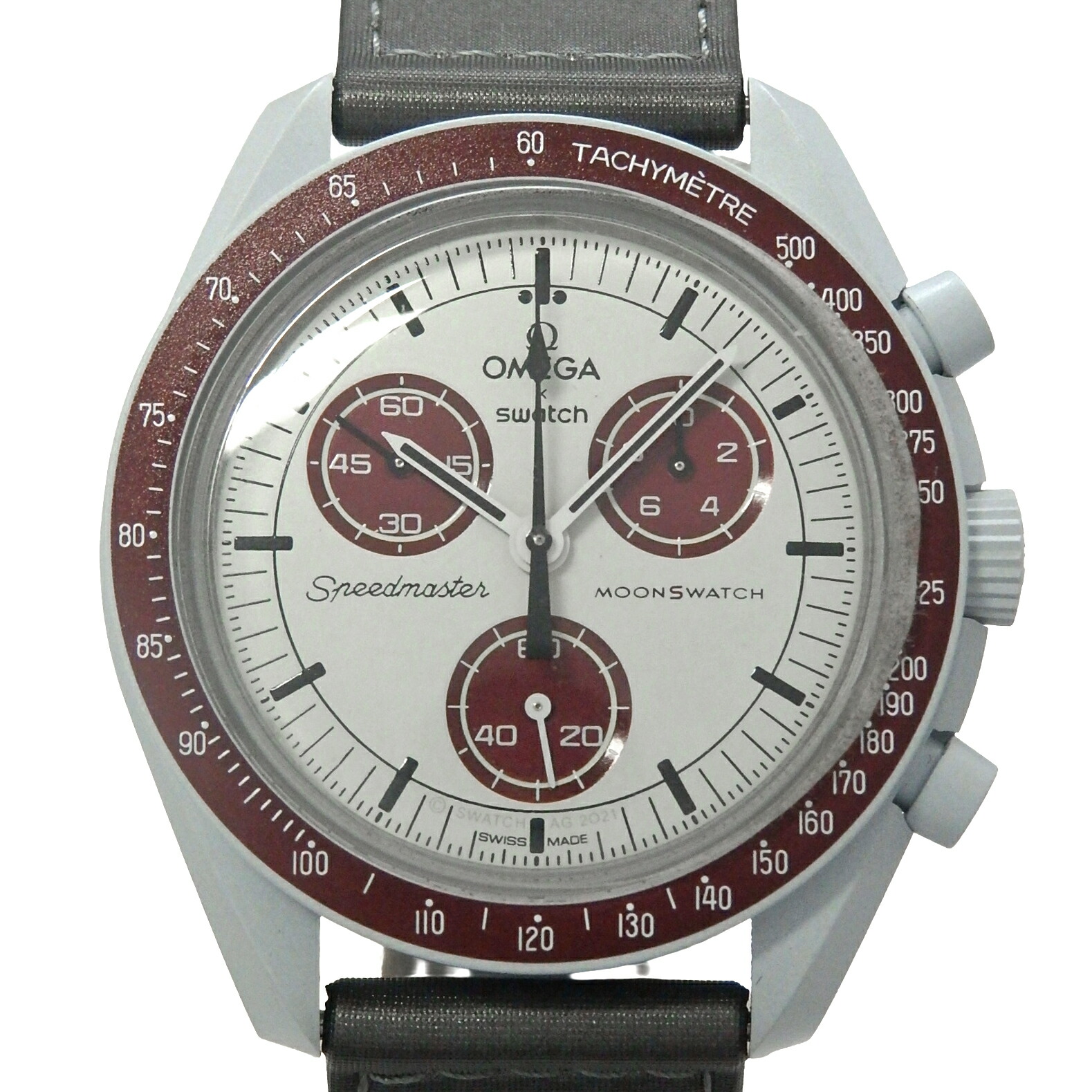 SWATCH　スウォッチ　オメガムーンウォッチ　ミッショントゥプル&minus;ト　S033M101　SO33M101　バイオセラミック　メンズ　クォーツ　白文字盤 【中古】【DS KATOU】｜DS KATOU