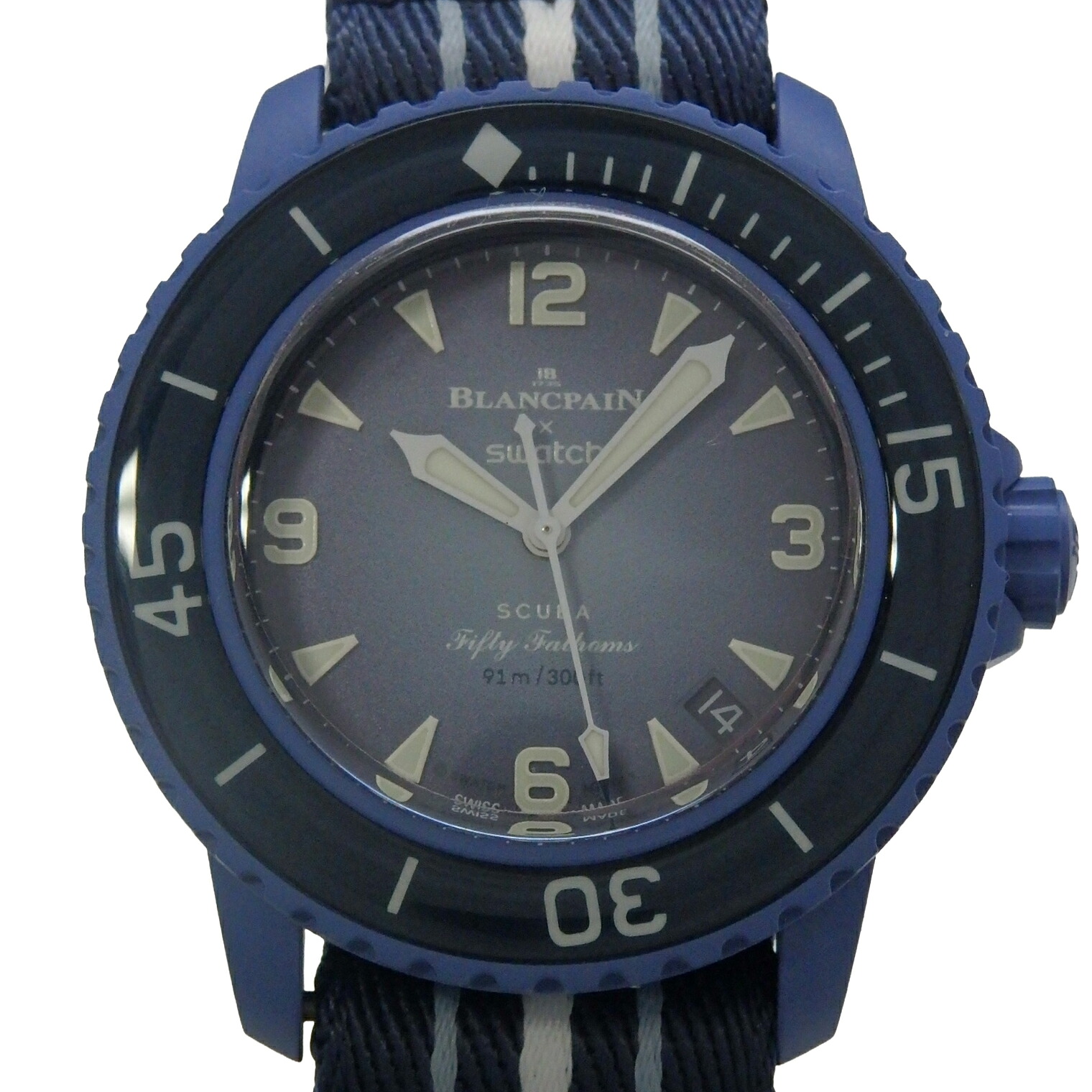 SWATCH スウォッチ ブランパンウォッチ アトランティックオーシャン S035A100 SO35A100 バイオ陶器 メンズ オートマ 青文字記号盤 【中古】【DS KATOU】