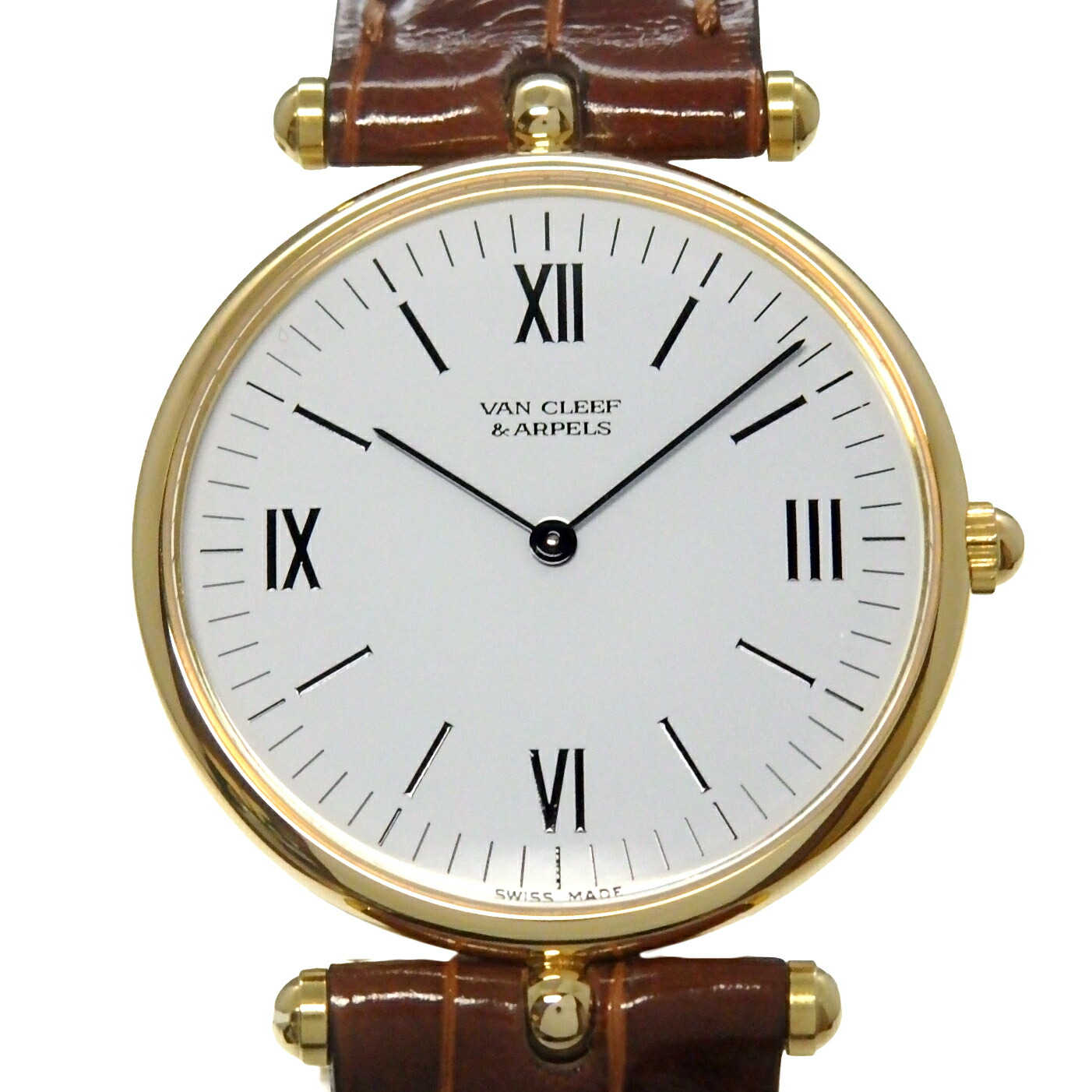 VanCleef\u0026Arpels ヴァンクリーフ＆アーペル VCA 預金金融機関岩礁 古典派音楽 ラウンド K18YG 12101 手巻 メンズ レディース 白文字記号盤 時辰儀 【中古】【DS KATOU】