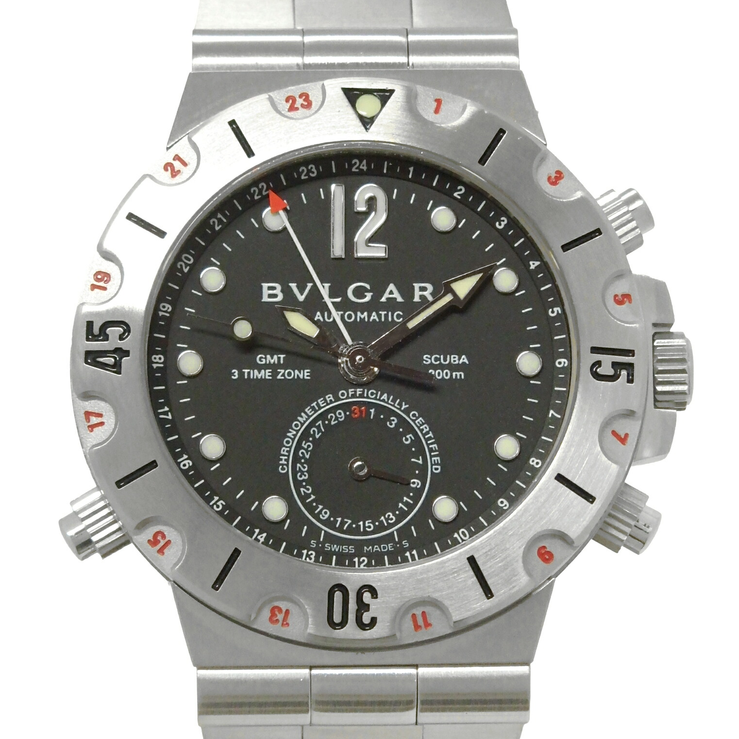 BVLGARI ブル小峡谷 ディアゴノ スクーバ GMT SD38GMT メンズ オートマ 黒文字盤  【中古】【DS KATOU】