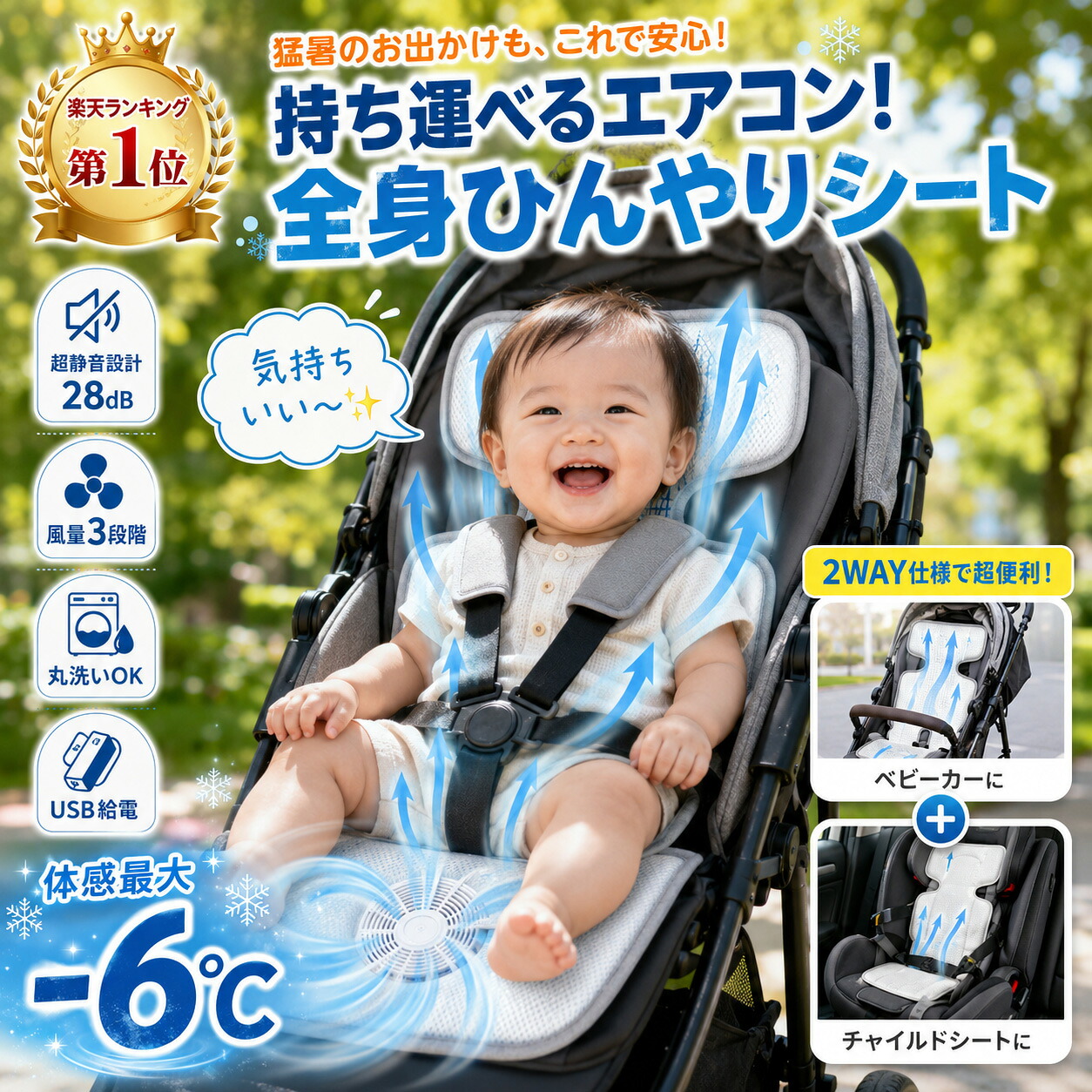 【2026新御出まし】乳母車 扇風機 居敷き 愛好者付き添い人 冷感居敷き 乳母車居敷き チャイルド居敷き USB給電 送風 3座標軸風量 静音 暑さ打つ手 夏用 丸洗い差しゆるす 0～4歳相応う