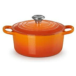 LECREUSET シグニチャー ココット・ロンド（18cm）（シルバーツマミ） オレンジ ［IH対応］ 21177180902430
