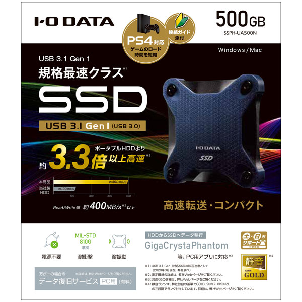 Io Data アイオー資料 Ssph Ua500n 外付けssd Usb A繋がり Ps5 Ps4合う ポータブル形態 500gb Ssphua500n Cannes Encheres Com