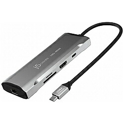 J5 ［USB-C オス→メス カードスロットｘ2 / HDMI / LAN / USB-Aｘ2 / USB-Cｘ2］USB PD対応 100W ドッキングステーション スペースグレー JCD393 ［USB Power Delivery対応］ JCD393