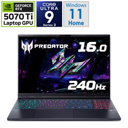 Acer(エイサー) ゲーミングノートパソコン Predator Helios Neo 16S AI(RTX 5070 Ti) アビサルブラック PHN16S-71-H96Z57T/E [16.0型 /Windows11 Home /intel Core Ultra 9 /メモリ：16GB /SSD：1TB /英語版キーボード /2025年7月モデル] PHN16S71H96Z57TE｜ソフマップ店