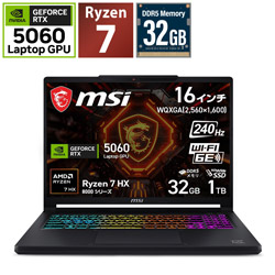 MSI(エムエスアイ) ゲーミングノートパソコン Crosshair A16 HX E8W(RTX 5060) ブラック Crosshair-A16-HX-E8WFK-2719JP [16.0型 /Windows11 Home /AMD Ryzen 7 /メモリ：32GB /SSD：1TB /2026年6月モデル] CROSSHAIRA16E8WF2719｜ソフマップ店