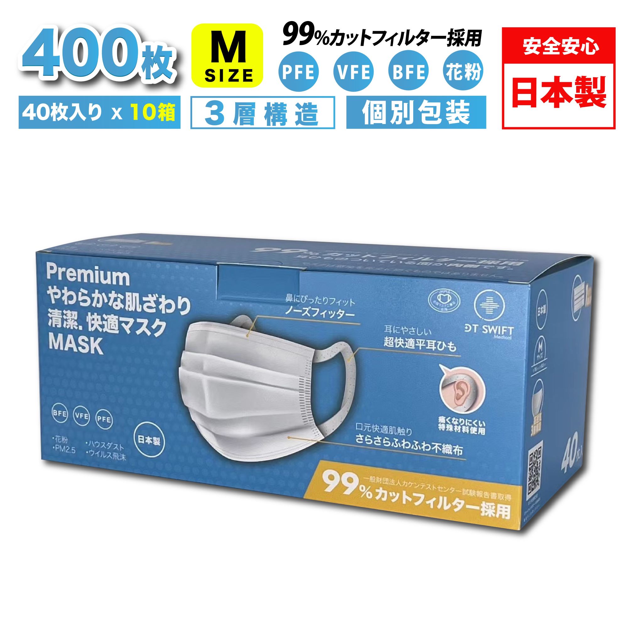 楽天市場 秋セール 10箱セット プレミアムマスク日本製 個包装 Mサイズ ふつうサイズ 不織布マスク やわらかマスク 400枚入 小顔用マスク 全国マスク工業会会員 Swift Depo