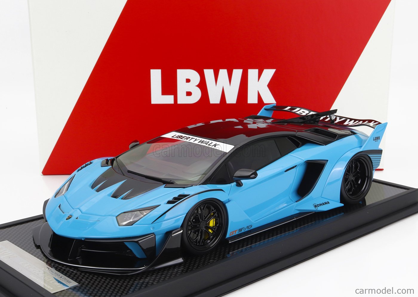 MotorHelix モーターヘリックス 1/18 ミニカー レジン プロポーションモデル 2019年モデル ランボルギーニ LAMBORGHINI - AVENTADOR GT EVO LBWK LB-WORKS 2019 SKY BLUE CARBON BLACK スカイブルー・カーボンブラック｜ディー・ティー・ダブリュー