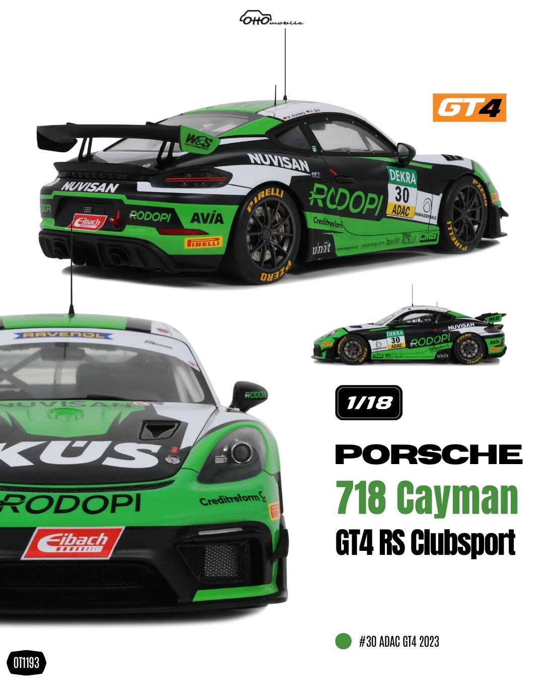 OttO Mobile otm1193 オットモビル 1/18 ミニカー レジン・プロポーションモデル 2023年Clubsport ADAC ポルシェ PORSCHE - 718 CAYMAN GT4 RS No.92 CLUBSPORT ADAC N 30 RACING 2023|ディー・ティー・ダブリュー