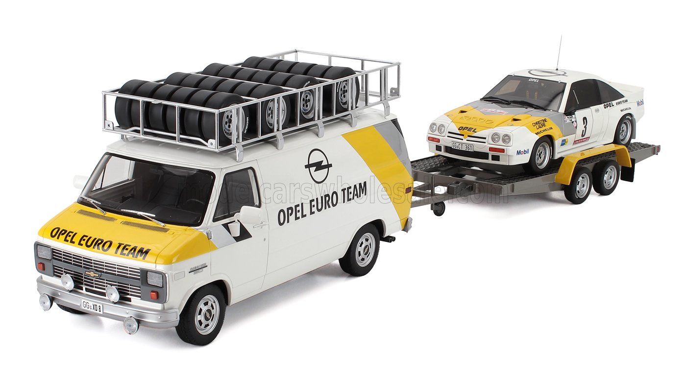OttO Mobile otm491 オットモビル 1/18 1986年ツール・デ・コルセ CHEVROLET - RALLY SET - G30 VAN ASSISTANCE TEAM OPEL EURO 1986 WITH TRAILER + OPEL MANTA 400 Gr.B No.3 RALLY TOUR DE CORSE 1984 GUY FREQUELIN - CHRISTIAN TILBER GILBERT|ディー・ティー・ダブリュー