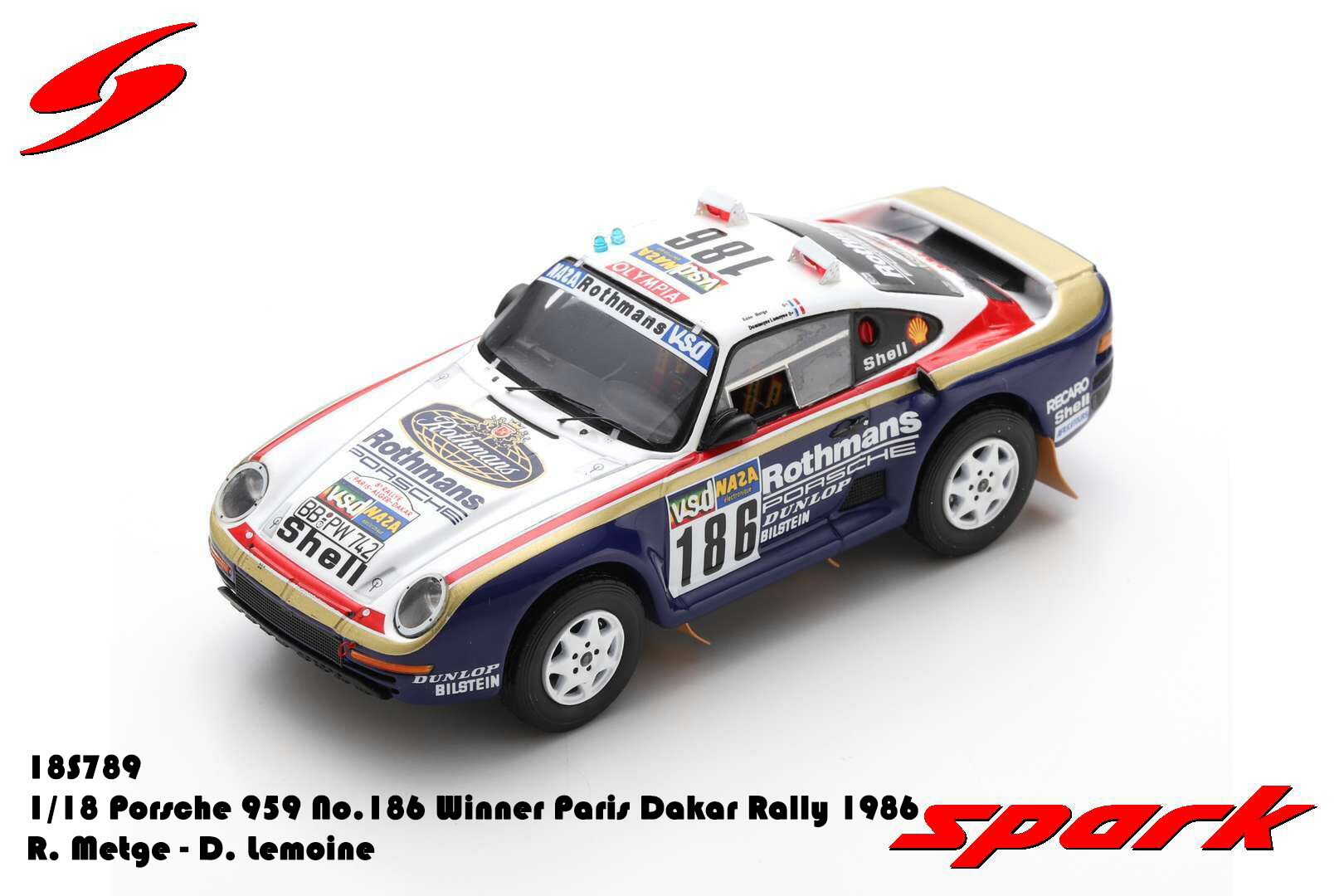 楽天市場】スパーク 1/18 ポルシェ 959 #186 ダカール・ラリー 1985