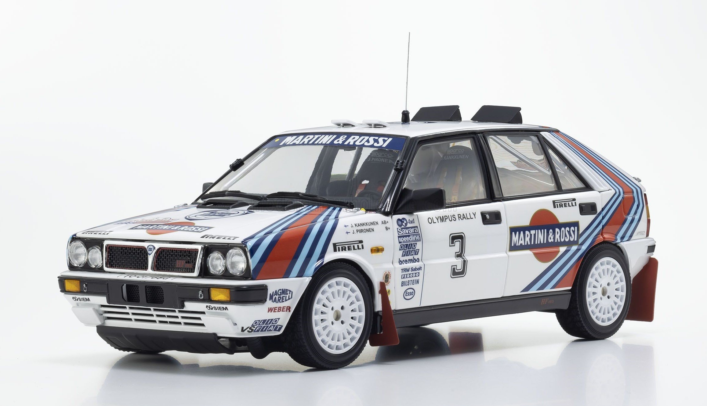 Kyosho 京商 1/18 ミニカー ダイキャストモデル 1987年ラリー・オリンパス 優勝モデル ランチア LANCIA - DELTA HF INTEGRALE 4WD TEAM MARTINI & ROSSI RACING No.3 WINNER RALLY OLYMPUS USA 1987 JUHA KANKKUNEN - JUHA PIIRONEN