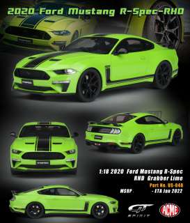 GTSpirit1/18ミニカーレジンプロポーションモデル2020年モデルフォードマスタング2020FORDMUSTANGR-SPEC-RHDGrabberLimeライムグリーン