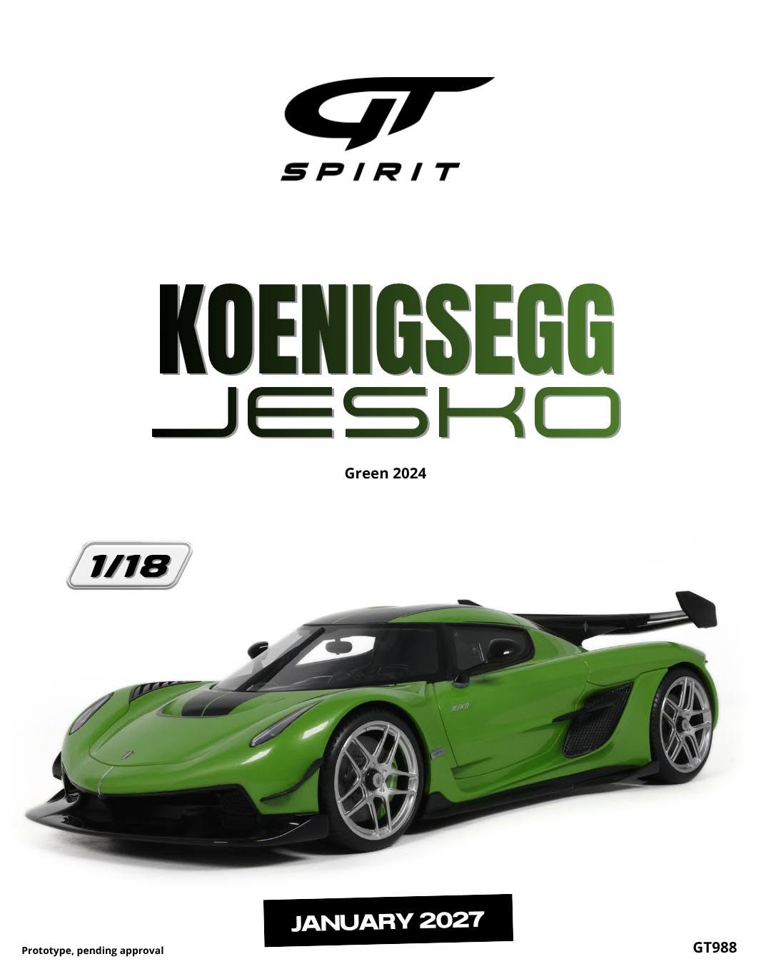 GT Spirit gts988 1/18 ミニカー レジン プロポーションモデル 2024年モデル ケーニグセグ KOENIGSEGG - JESKO 2024 グリーン｜ディー・ティー・ダブリュー 19,225円