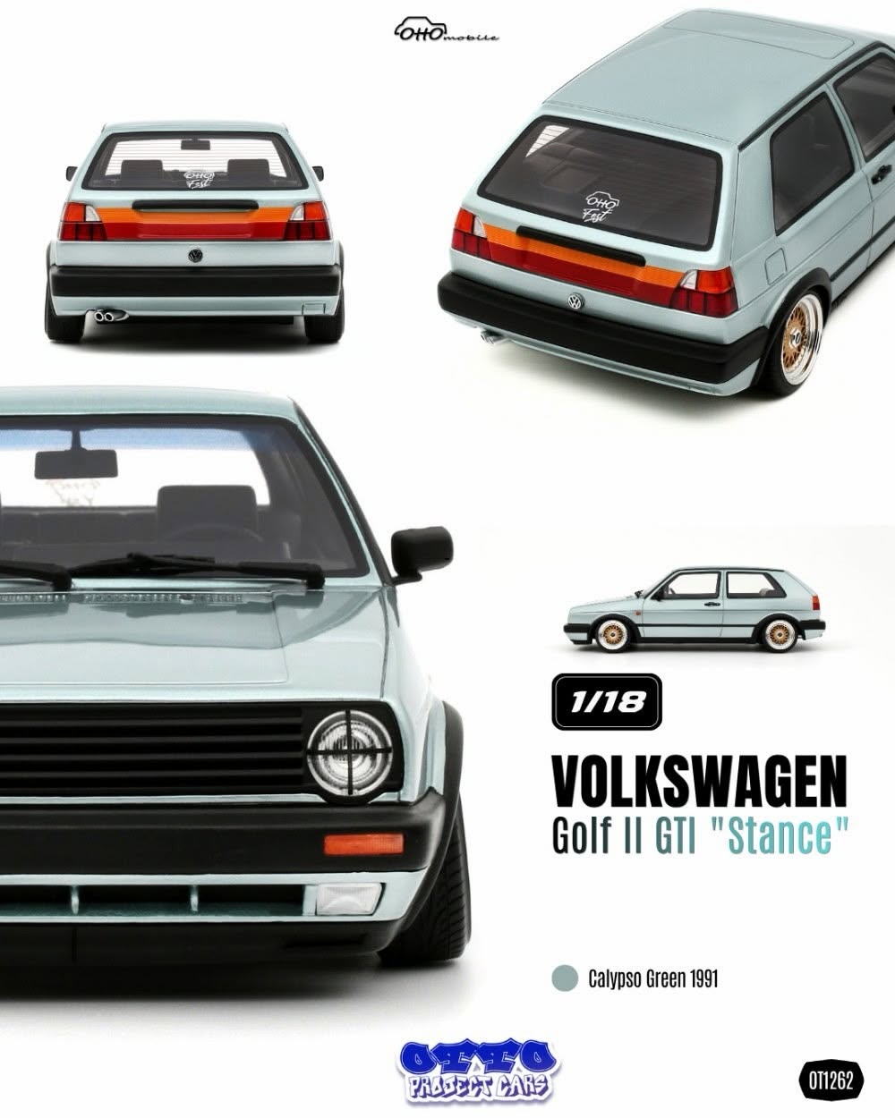 OttO Mobile otm1262 オットモビル 1/18 ミニカー レジン・プロポーションモデル 1991年モデル フォルクスワーゲン VOLKSWAGEN - GOLF II GTi "STANCE" 1991 ライトグリーンメタリック|ディー・ティー・ダブリュー