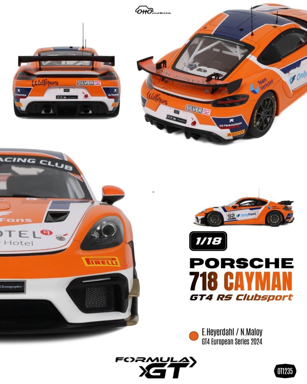 OttO Mobile otm1235 オットモビル 1/18 ミニカー レジン・プロポーションモデル 2024年Sportclub European Series ポルシェ PORSCHE - 718 CAYMAN GT4 RS No.92 SPORTCLUB EUROPEAN SERIES 2024 EMIL HEYERDAHL - NICK MALOY｜ディー・ティー・ダブリュー