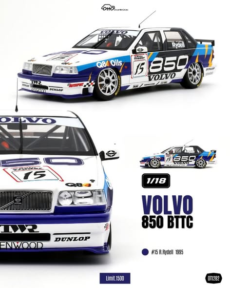 OttOmobile otm1282 オットモビル 1/18 ミニカー レジン プロポーションモデル 1995年イギリスツーリングカー選手権 ボルボ VOLVO - 850 20v TEAM VOLVO RACING No.15 BTCC SEASON 1995 RICKARD RYDELL|ディー・ティー・ダブリュー