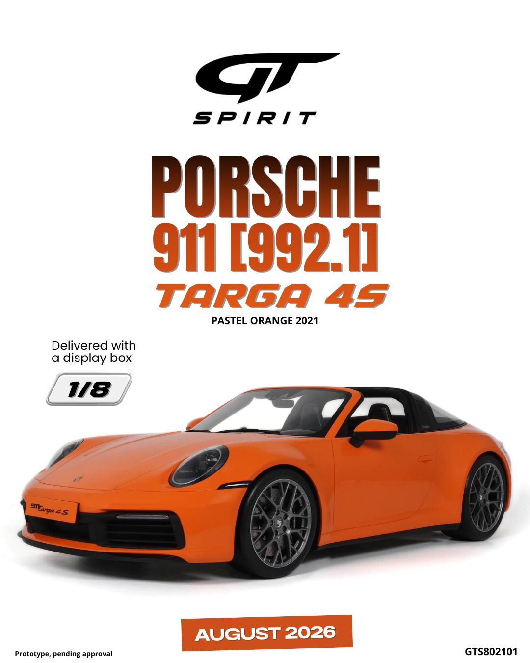 GT Spirit gts802101 1/8 ミニカー レジン プロポーションモデル 2022年モデル ポルシェ PORSCHE - 911 992 TARGA 4S 2022 オレンジ